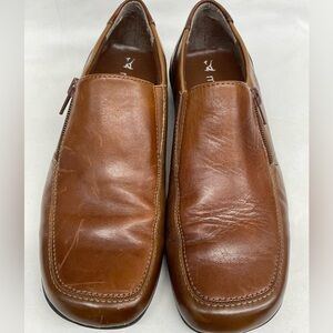 Michel china leather zip side flat loafers ladies sz 7.5m 6/14/4